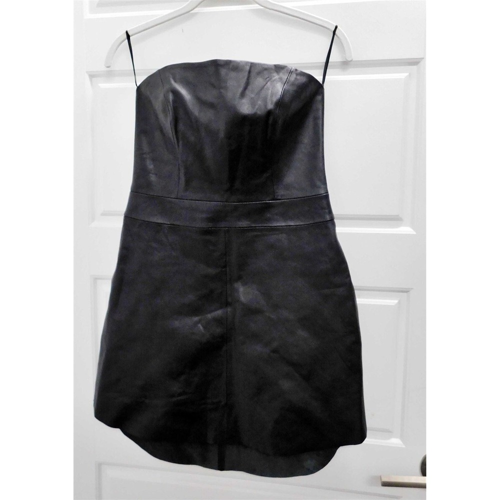New Karina Grimaldi Phoebe Leather Mini‎ Dress $328rt sz S